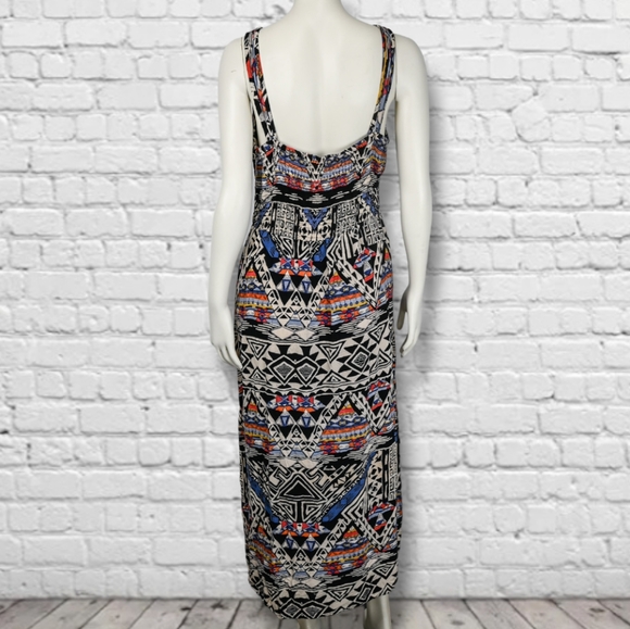 BOHO Southwest Aztec Print Maxi Long Midi Dress V-neck Sleeveless - Picture 3 of 5